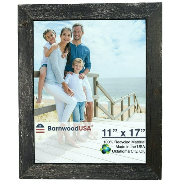 BARNWOODUSA Farmhouse 11x17 Picture Frame 1 1/2 inch Molding 100% Reclaimed Wood Rustic Smokey Black