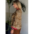 thumbnail image 3 of Fall Brown Leopard Contrast Trim V-Neck Blouse for Professional Women, M, 3 of 9