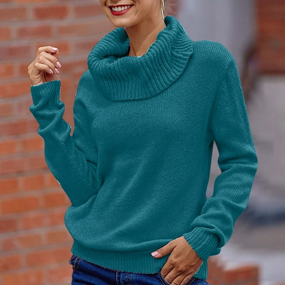 Sweaters for Women Solid Turtleneck Knitted Sweater Pullover Top Blouse Fall Fashion 2023 Green