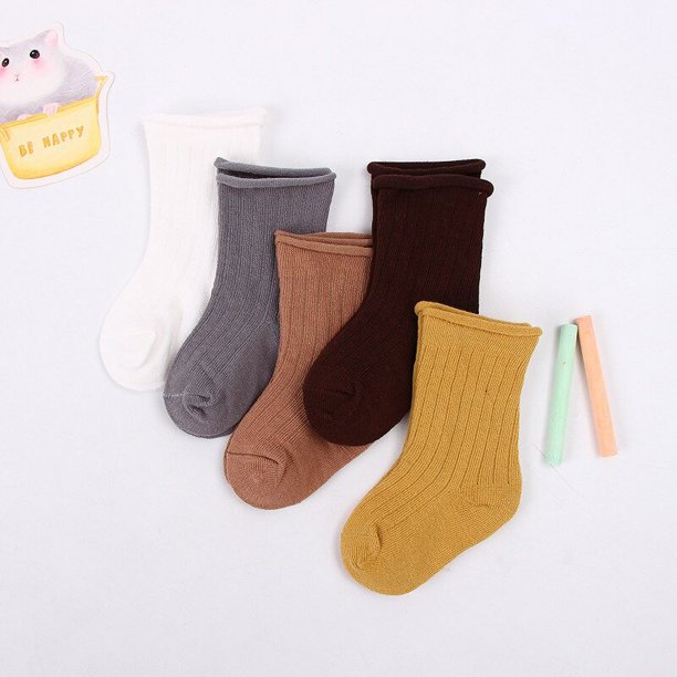 Calcetines acanalados de Color sólido para bebé, medias cálidas de otoño e invierno, accesorios de ropa para niños de 0 a 12 años, 5 pares/lote