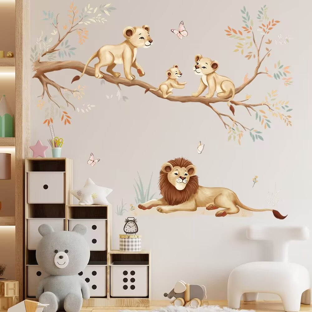 Lion Wall Stickers Woodland Animal Tree Branch Wall Decals for Kids Bedroom Baby Nursery Home Decor DIY transparent stickers, bedroom, living room, TV wall, children's room stickers