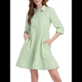 thumbnail image 2 of Vestido Camisero Midi A Rayas con Botones para Mujer, Informal, Holgado, con Puños y Larga, Vestidos de Media Pierna. Verde L, 2 of 9
