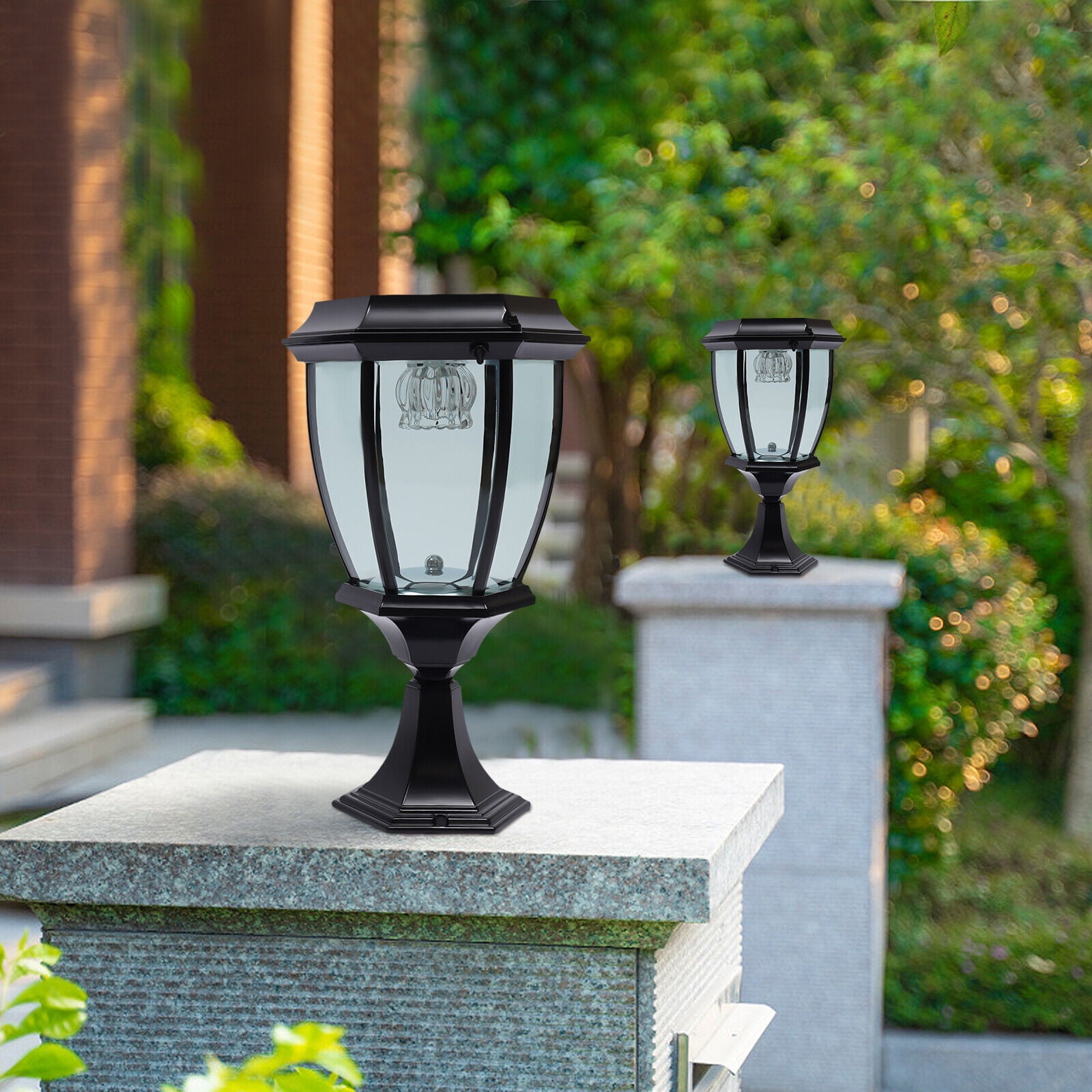 2-Pack Solar LED Post Light Lamp Yard Driveway Fence Outdoor Pillar Lights