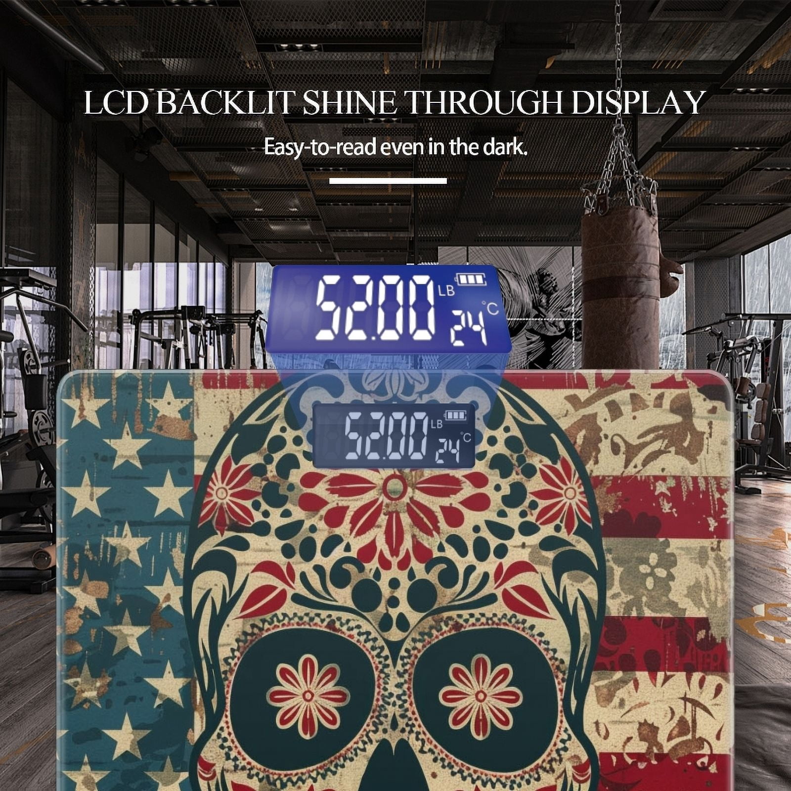 High Precision Body Weight Scale Smart Bathroom Scales with Large LCD Display(400lbs),Decorative for Bedroom-General American Flag With Skull In The Center