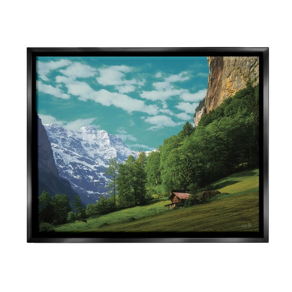 Stupell Industries Mountain Valley Cottage Landscape Photography Black Floater Framed Canvas Art Print Wall Art, 21 x 17