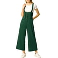 thumbnail image 6 of MODA NOVA Juniors Button Front High Waist Belted Straight Fit Overall Jumpsuit Dark Green XS, 6 of 7