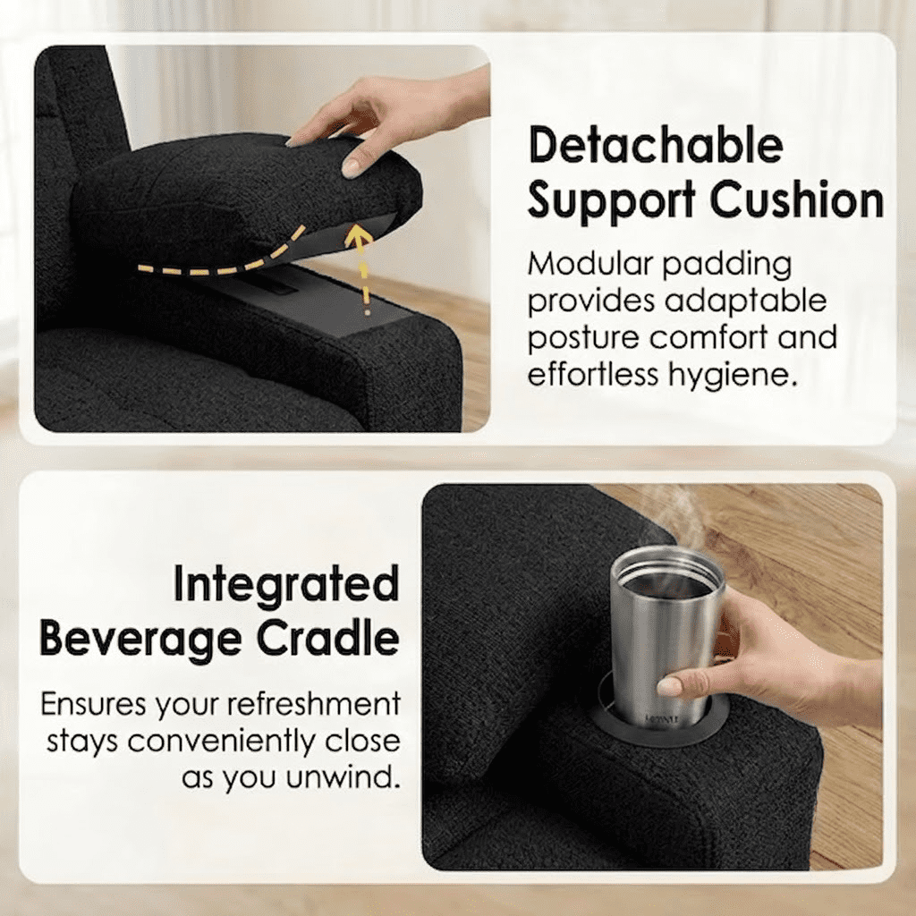 58" Convertible Sofa Bed Pull Out Couch Sleeper Loveseat with Teddy Fabric USB Charging Ports Adjustable Backrest Cup Holders and Side Pocket for Living Room Apartment Small Spaces,Black