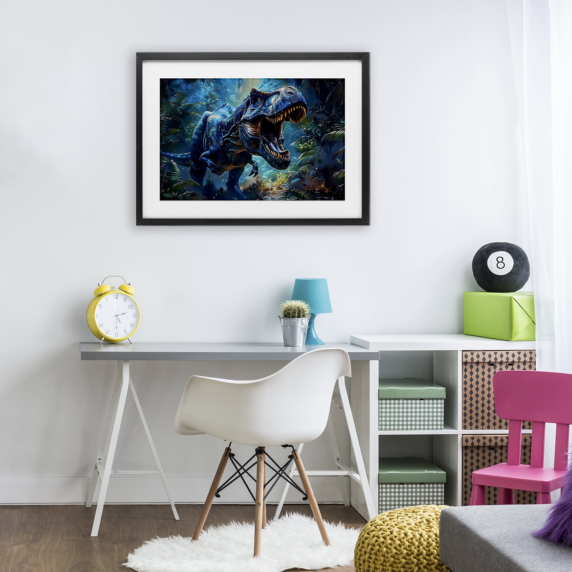 Stupell Industries Blue Toned Dinosaur Roar Black Framed Print Under Glass, design by Creative Studio