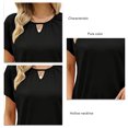 thumbnail image 4 of Estrela Recorte Camiseta Manga Corta Liso Casual Cómodo Básico Cuello Hueco Manga Corta Top Negro S, 4 of 5