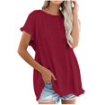 thumbnail image 1 of Blusa superior de lino y algodón con estampado de manga corta y cuello redondo con borlas para mujer Pompotops  hkajfhjk469293, 1 of 8