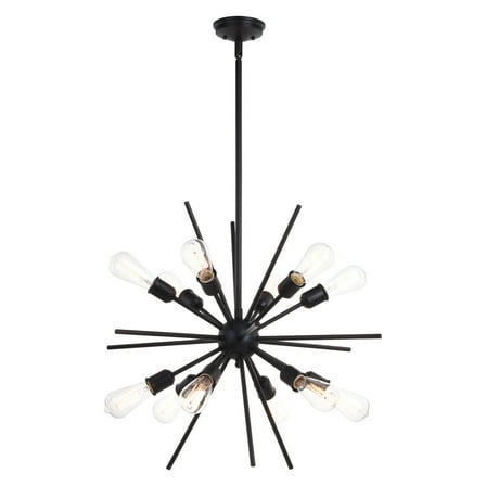 Sputnik Chandelier 12 Light Black Pendant Light Mid Century Modern Ceiling Light Fixture 27.5 Inch