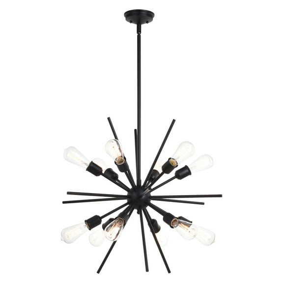 Sputnik Chandelier 12 Light Black Pendant Light Mid Century Modern Ceiling Light Fixture 27.5 Inch