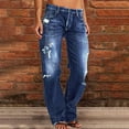 thumbnail image 2 of HKYNLAG Womens Straight Leg Jeans Button Down Low Rise Ripped Jeans Plus Size Boyfriend Distressed Denim Pants with Pockets Blue M, 2 of 8