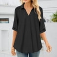 thumbnail image 6 of Bixock Plus Size Women 3/4 Length Sleeve Tops Maternity Shirts Linen Blouse Solid Color V Neck Roll Long Sleeve Lace Loose Wide Casual Daily Top, 6 of 6