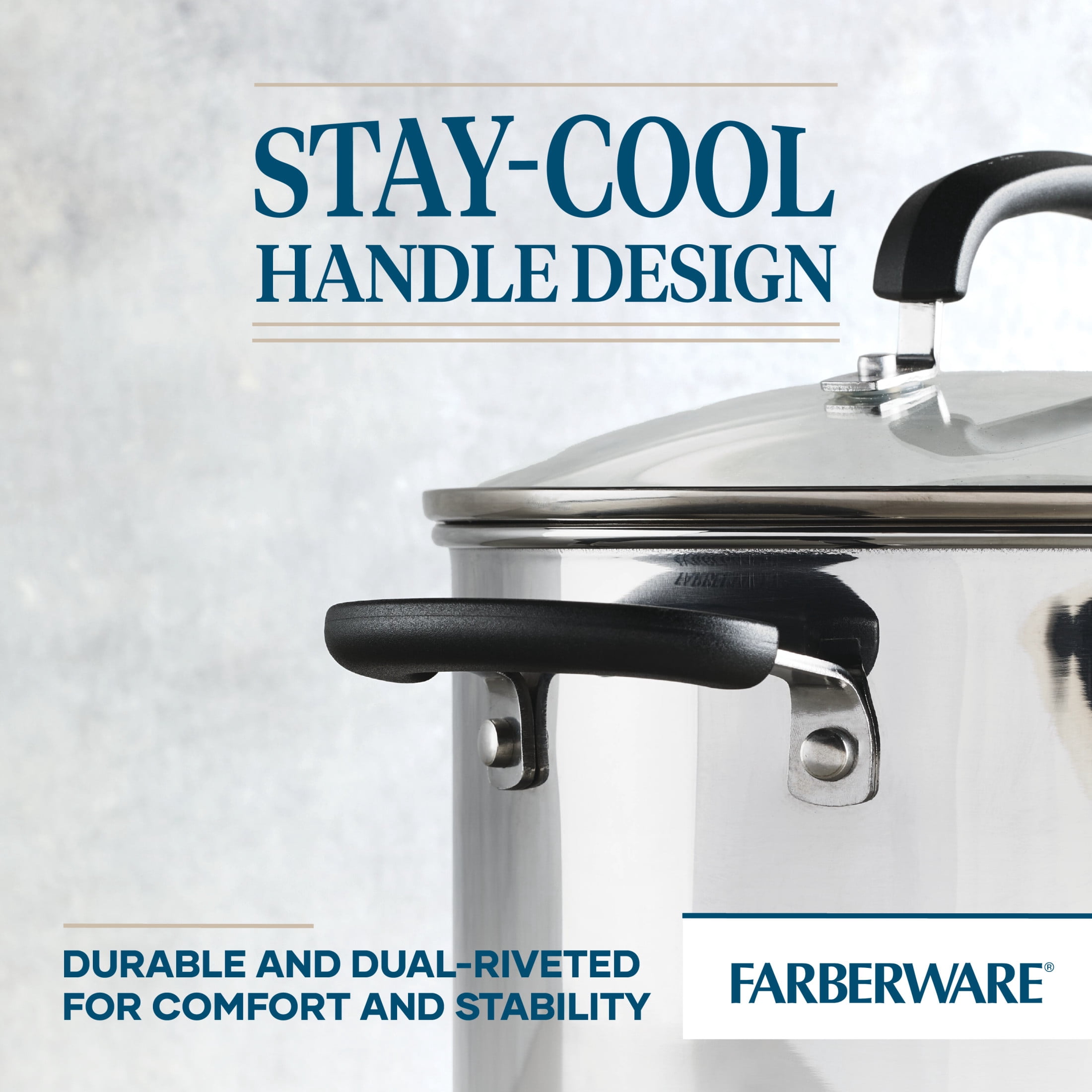 Farberware Brilliance Stockpot with Lid, 8 Quart, Induction Compatible, Dishwasher Safe, Metal Utensil Safe, Stainless Steel