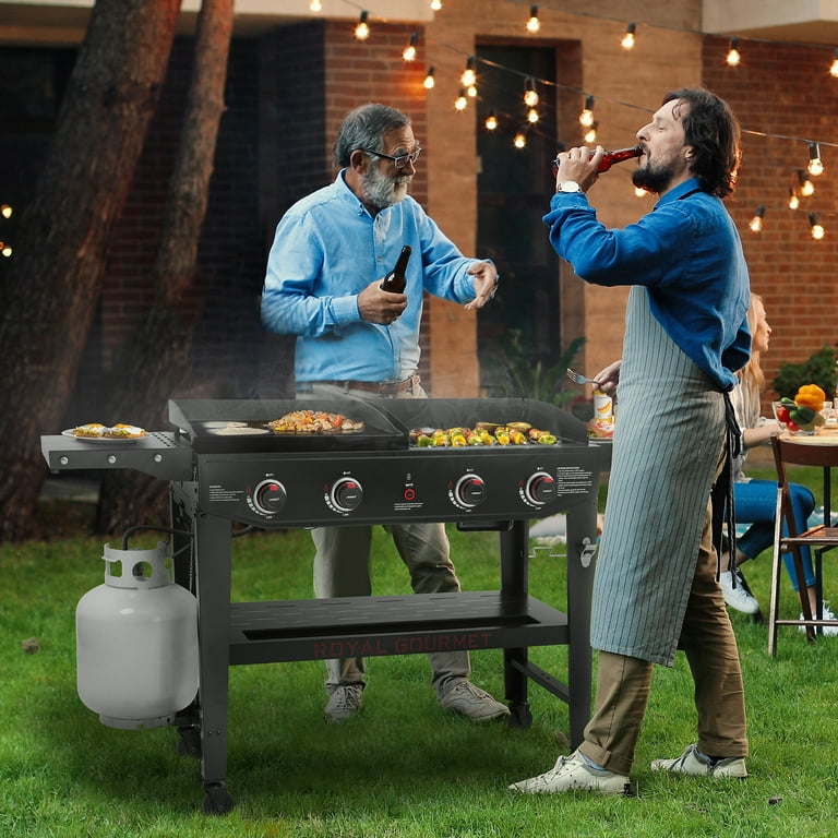 Royal Gourmet GD405A Propane Gas Grill and Griddle Combo 4 Burner Event Combo Grill with An Extra Set of Grilling Gear Grate x 2 Flame Tamer x 2 Wind Deflector x 1 Walmart