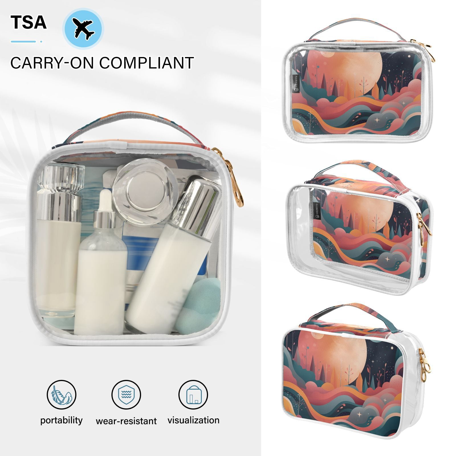Clear Makeup Bags with Handle Large Opening 2 Pack Set Toiletry Bag Quart Size Bag, for Women Man Traveling Travel Essentials, Toiletries and Other. Illustration
