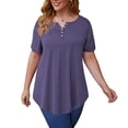 thumbnail image 4 of GingDin Women's Plus Size Tops Henley V Neck Button T Shirt Floral Casual Blouse m-4xl, 4 of 12