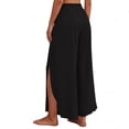 thumbnail image 5 of Cagogo Women Plus Size Wide Leg Tie Waist Flowy Boho Beach Loose Long Pants Trousers Summer Casual Palazzo Elastic Waisted Crop Lounge Travel Holiday Beachwear, Black S, 5 of 7