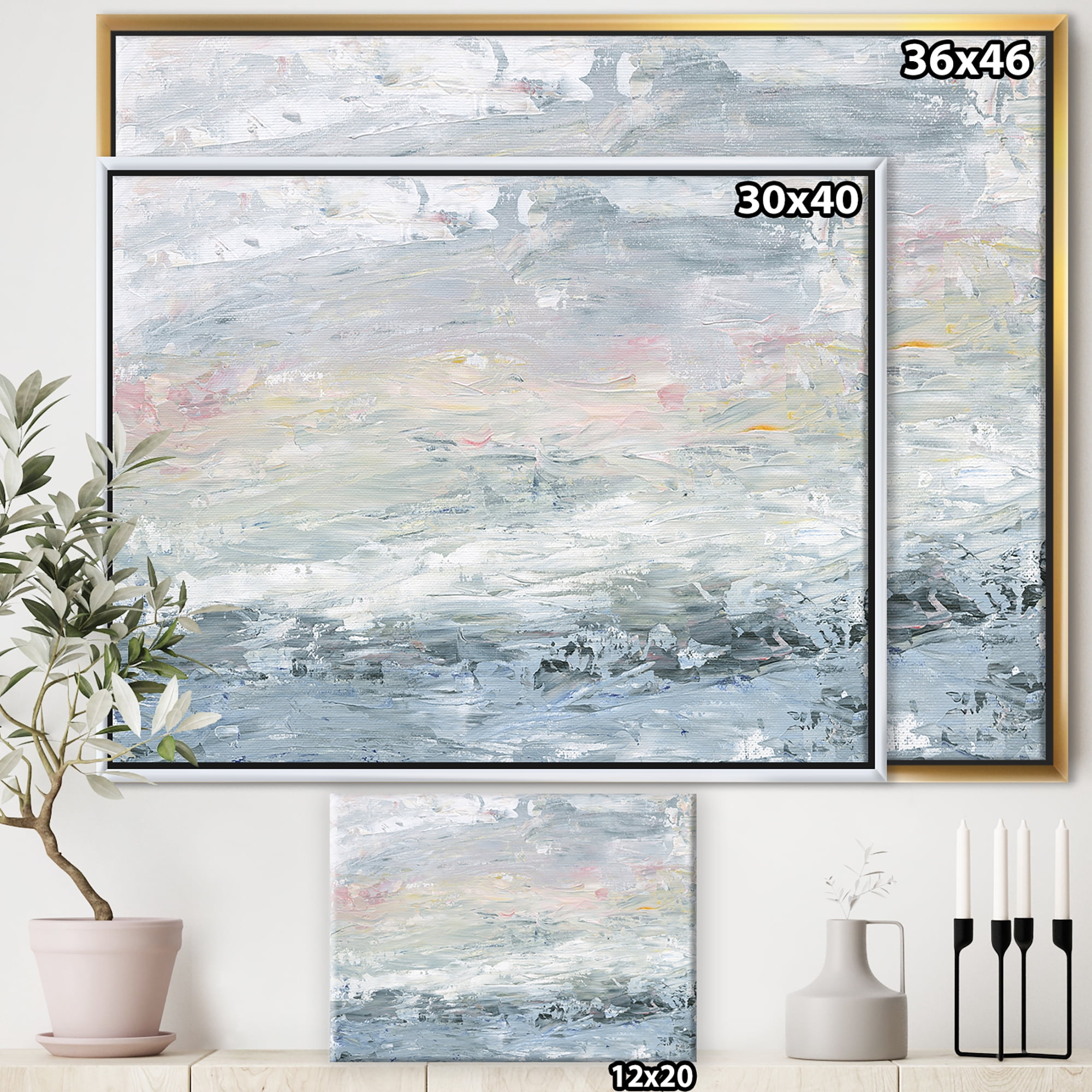 Designart ' Gray Handpainted Abstract Watercolor II ' Contemporary Framed Canvas