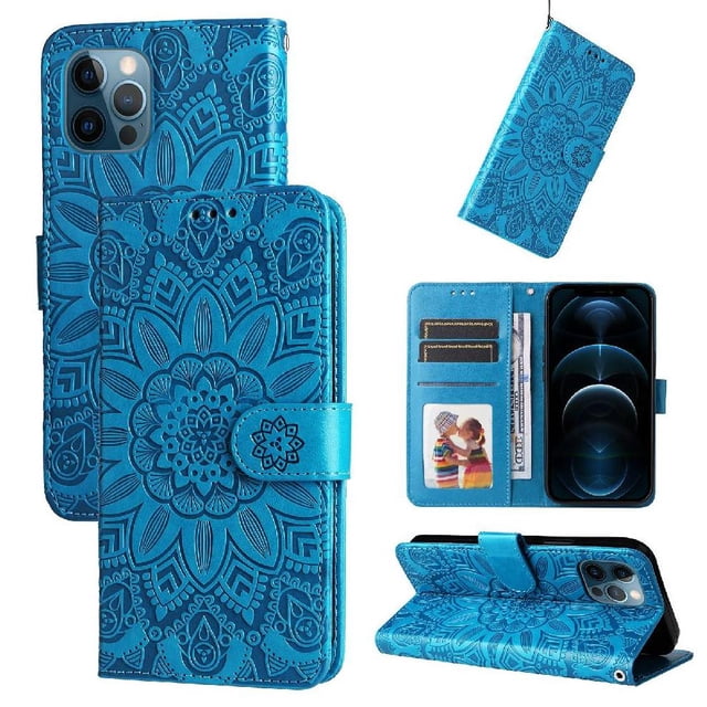 Funda tipo cartera GANGXUN para iPhone 12 Mini , diseño girasol, cuero PU, soporte, cierre magnético, tarjetero