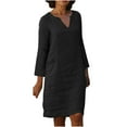 thumbnail image 2 of LYXSSBYX Womens Casual Dresses with Sleeves Dress for Womens Casual Color Dress V Neck Long Sleeve Dresses with Button, 2 of 8