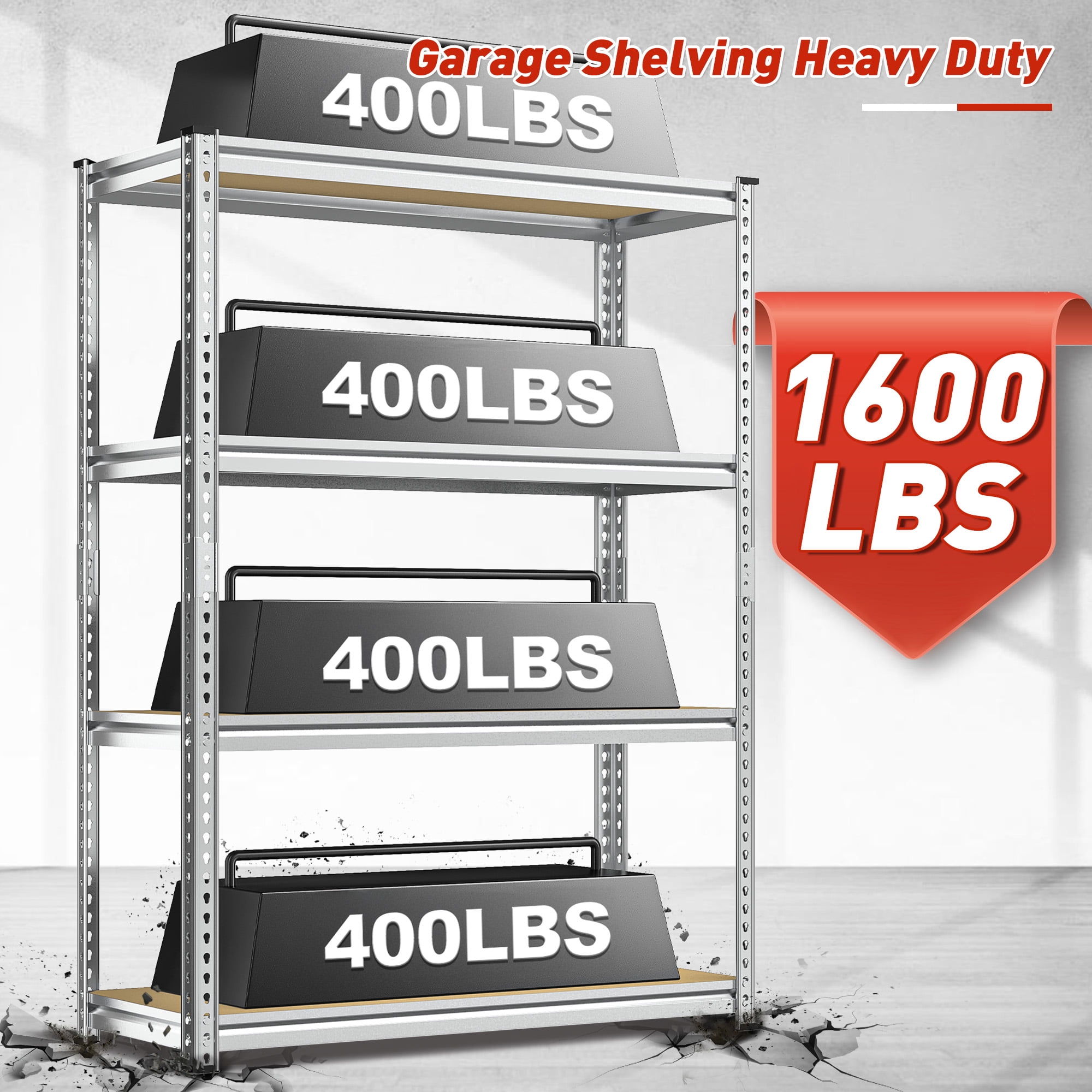 REIBII 56.7"H 4 Tier Garage Shelves for Storage Shelving Adjustable Units Heavy Duty Shelf, Silver
