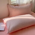 thumbnail image 5 of 2 Pieces Girl Pink Plaid Bedding Set Pink Grid Geometric Pattern Comforter Cover Soft Plaid Microfiber Twin Duver Cover Set, 5 of 5