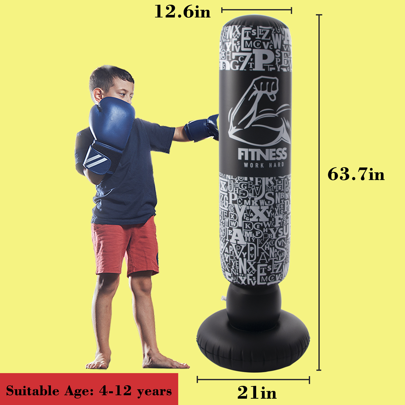 Honeydrill Inflatable Punching Bag Boxing Bag for Kids, Black