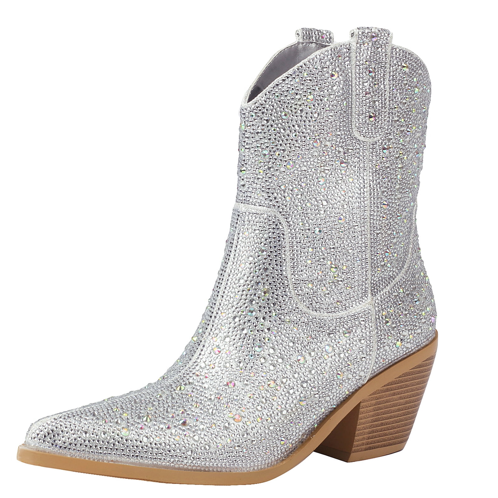 vivianly Rhinestone Cowboy Boots for Women Western Ankle Glitter