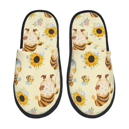 

Tideii Watercolor Bee Honey Honeycomb Bee for Home Indoor Cotton Slippers Autumn and Winter EVA Plush Slippers Household Supplies Unisex-Large