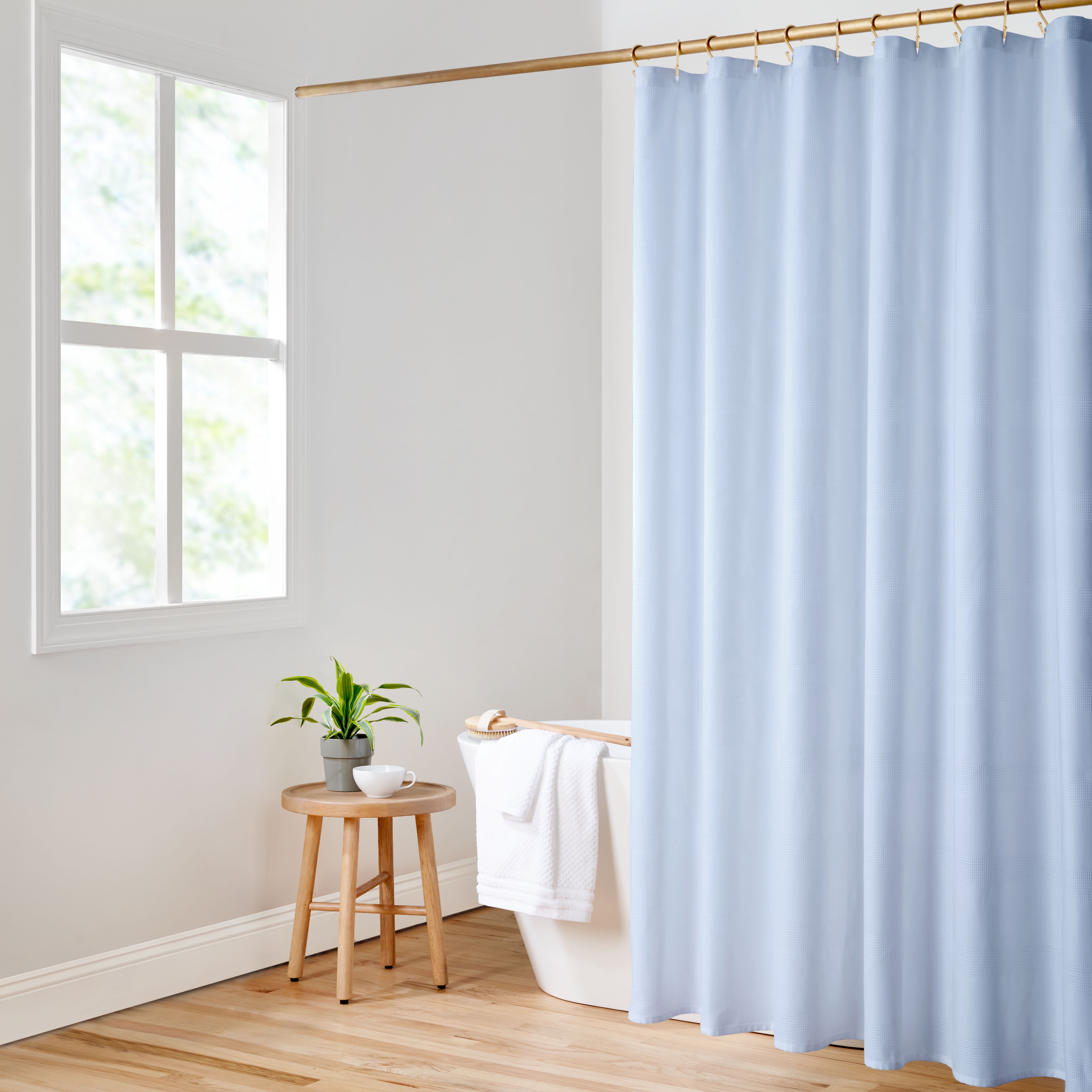 Gap Home Waffle Stripe Organic Cotton Blend Shower Curtain, Blue, 72'x72'