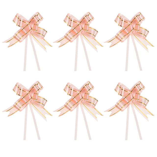 Unique Bargains 13 Inch Pull Bows Ribbon Gift Wrapping String Gold Thread Style Decorative Bow Tie Beige 100 Pack