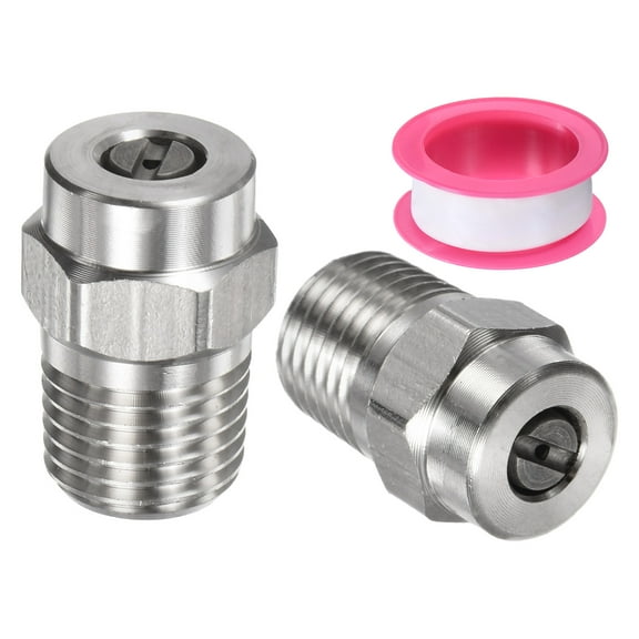 Uxcell 2 Pack Surface Clean Tips - 15 Degree 1/4" NPT Male Pressure Washer Nozzles, Stainless Steel with Sealing Tape ( 1.236mm Orifice )
