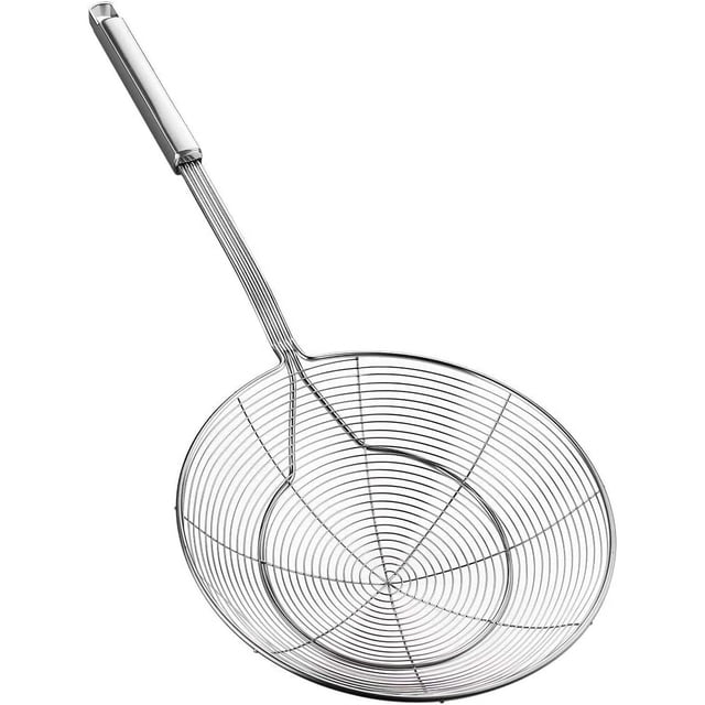 ZHAOCHENG Espumadera de Acero Inoxidable con Mango para Freír y Servir Alimentos, Pasta, Espagueti, Fideos (Diámetro: 20 cm; Longitud Total: 45 cm)