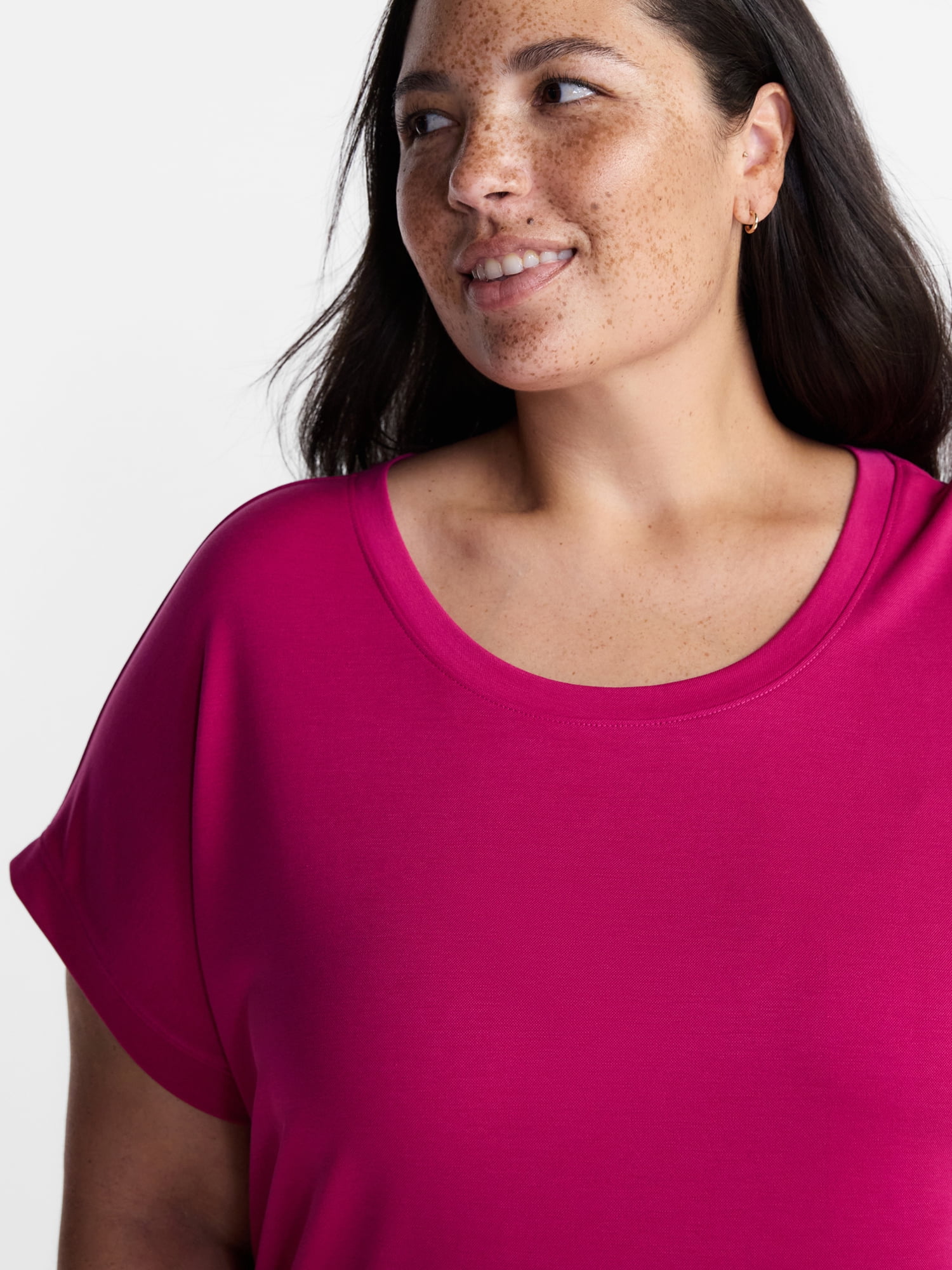 Terra & Sky Women’s Plus Scoop Neck Tunic Tee with Short Sleeves, Sizes 0X-5X