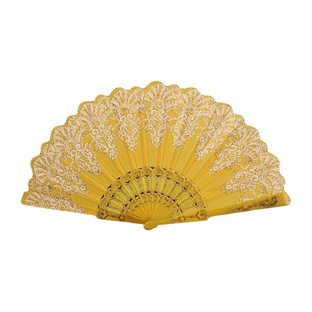 

Farfi Folding Fan Chinese Style Exquisite Pattern Fabric Vintage Glittering Hand Fan for Wedding (Yellow)