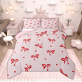 thumbnail image 1 of Manfei Ensemble de Douillette avec Ruban Nœud Rouge pour Filles, Ensembles de Douillette Simple avec Jolis Cœurs, Ensemble de Literie Style Princesse Rose, Déco Maison Ultra Douce, Réversible 2 Pcs, 1 of 6