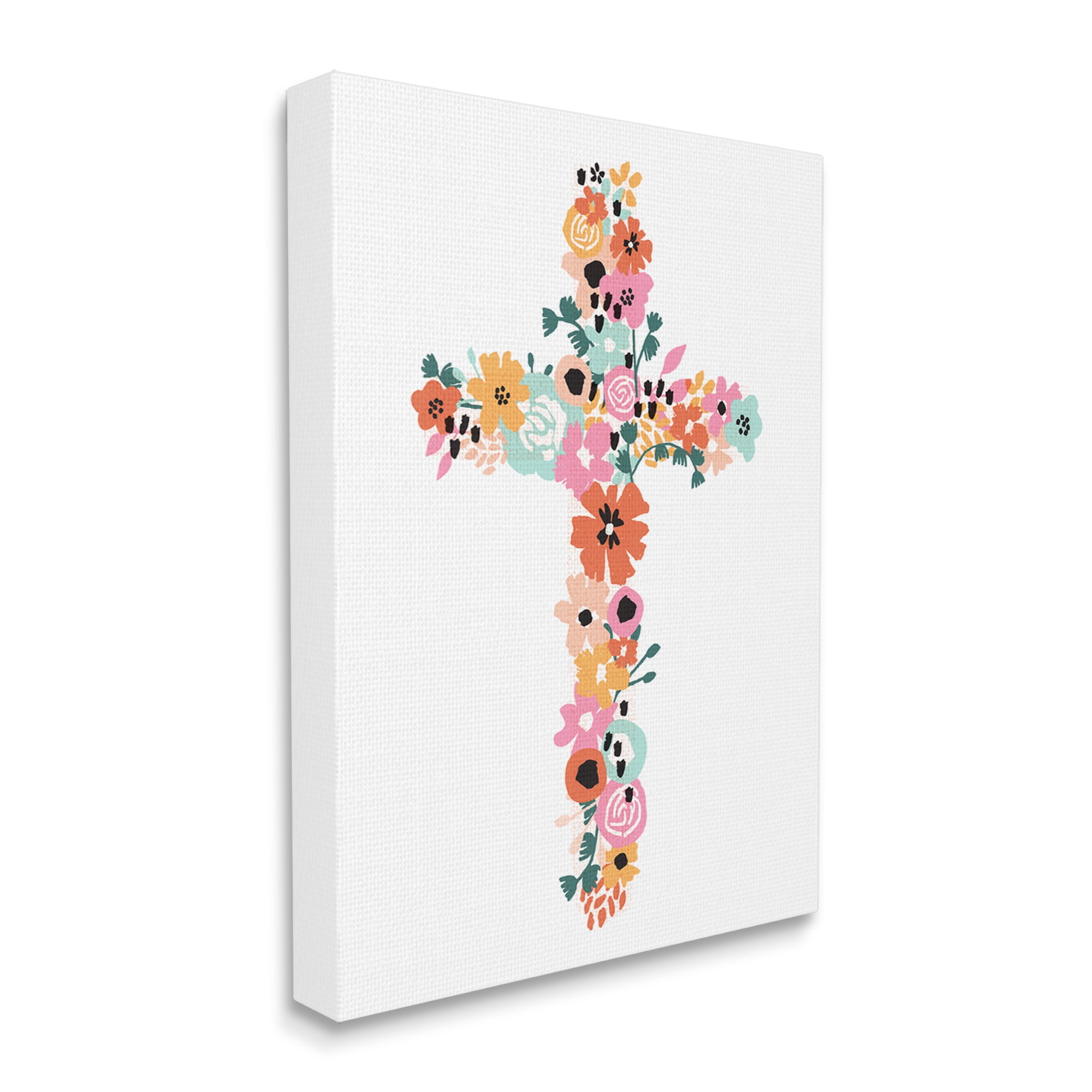 Stupell Industries Bold Flowers Cross Symbol Floral Arrangement Design Canvas Wall Art, 36 x 48, Design by Jess Bruggink