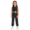 thumbnail image 4 of SiiRoh Girls Street Hip Hop Jazz Dance Outfits Sleeveless Sequin Hooded Vest Crop Top with Metallic Pants Set Black 16, 4 of 7