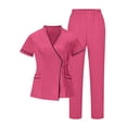 thumbnail image 2 of Women’s Quick Dry Scrub Set, V-Neck Short Sleeve Top & Pants Medical Uniform, Breathable Moisture-Wicking Workwear with Pockets for Nurses & Healthcare Staff, 2 of 6