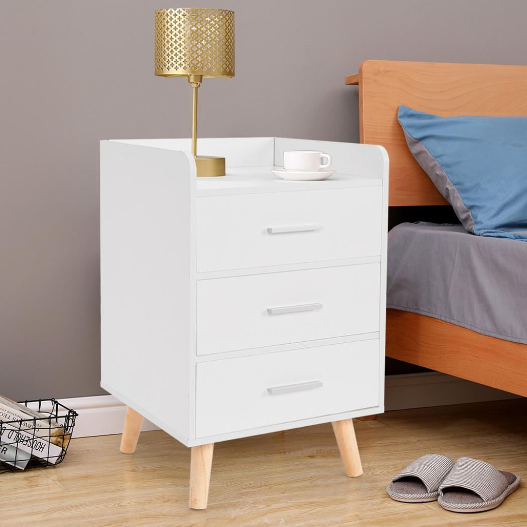 Rhwhogll Nightstand Bedside Table End Side Table With 3 Drawers For Bedroom Fashion Modern Assemble Storage Cabinet Bedroom Bedside Solid Wood Legs Living Room Bedroom Furniture White Walmart Com Walmart Com