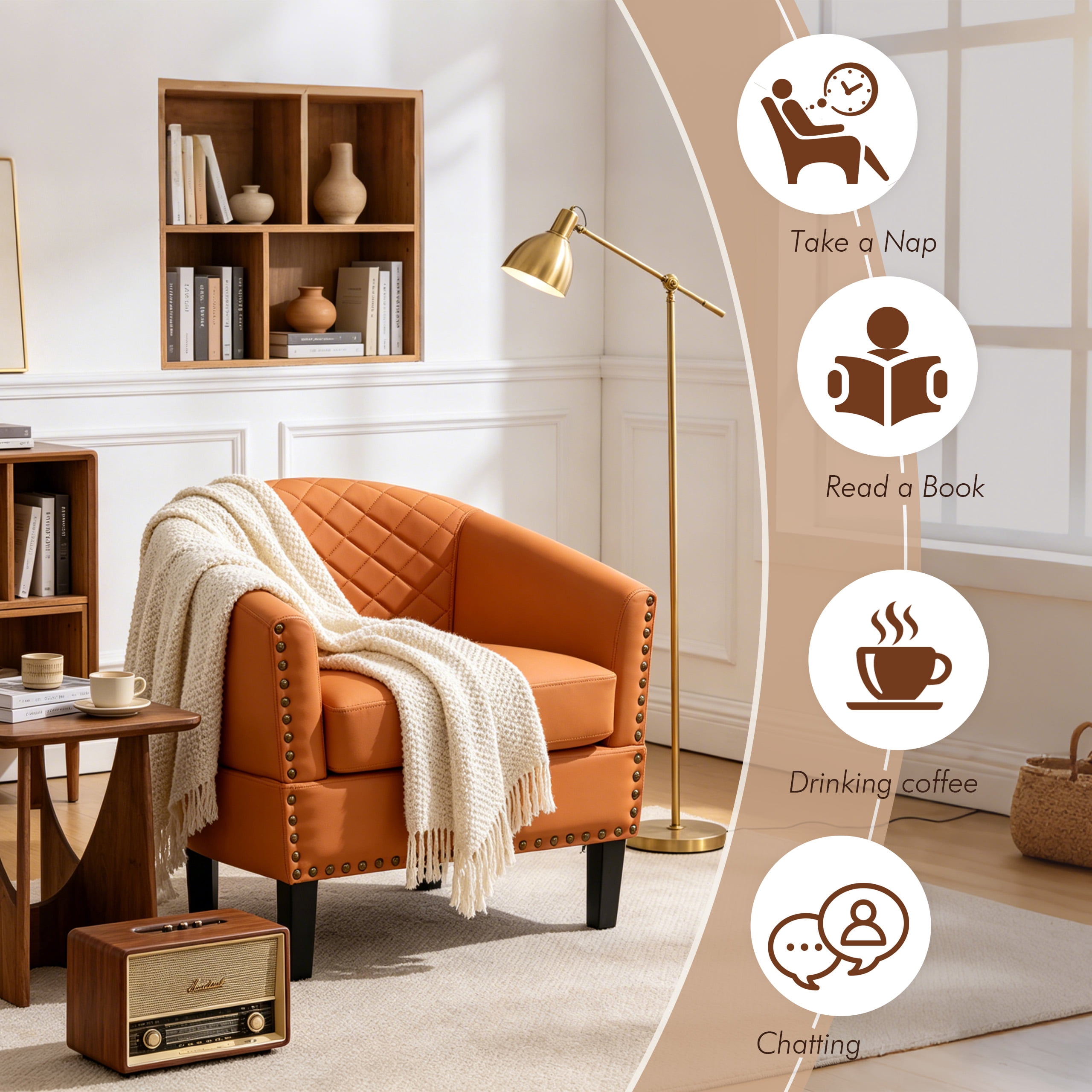 MOONMISS Barrel Accent Chair Club Armchairs Comfy chairs for Living Room, Bedroom,Orange