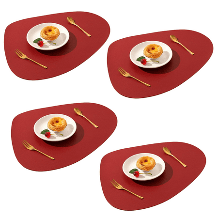 

Modern Placemats Set of 4 Faux Leather Placemats for Kitchen Table and Dining Room Waterproof Heat Resistant Outdoor Indoor Place Mats Red