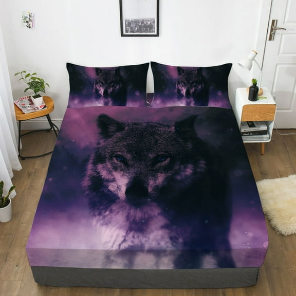 Purple Bedding Sheet Wolf Home Textiles High Quality Fitted Sheet with Pillowcase Bedclothes,TwinXL(39"x80")
