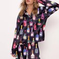 thumbnail image 2 of Gupgi Women 2 Piece Pajamas Lounge Set Long Sleeve Wine Bottle Print Button Down Shirt Wide Leg Pants Pj Sleepwear, 2 of 8