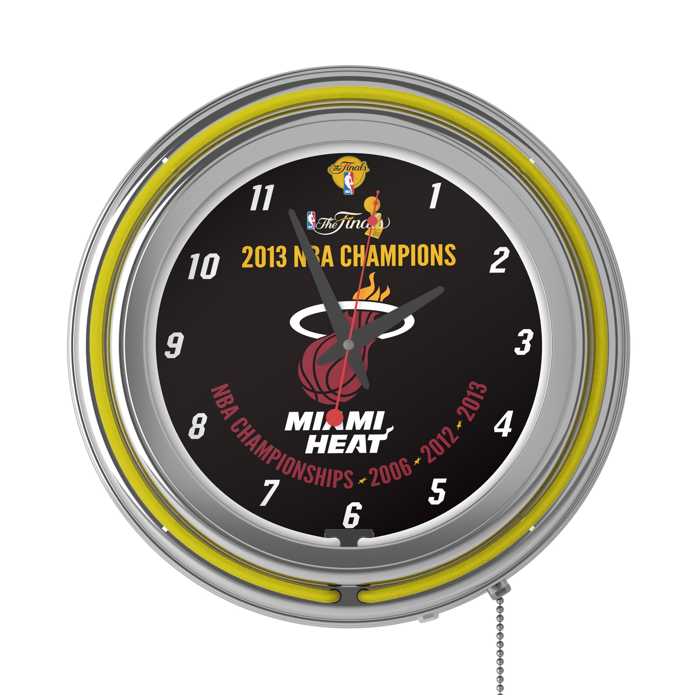 Miami Heat 2013 NBA Champions Retro Neon Analog Wall Clock with Pull Chain