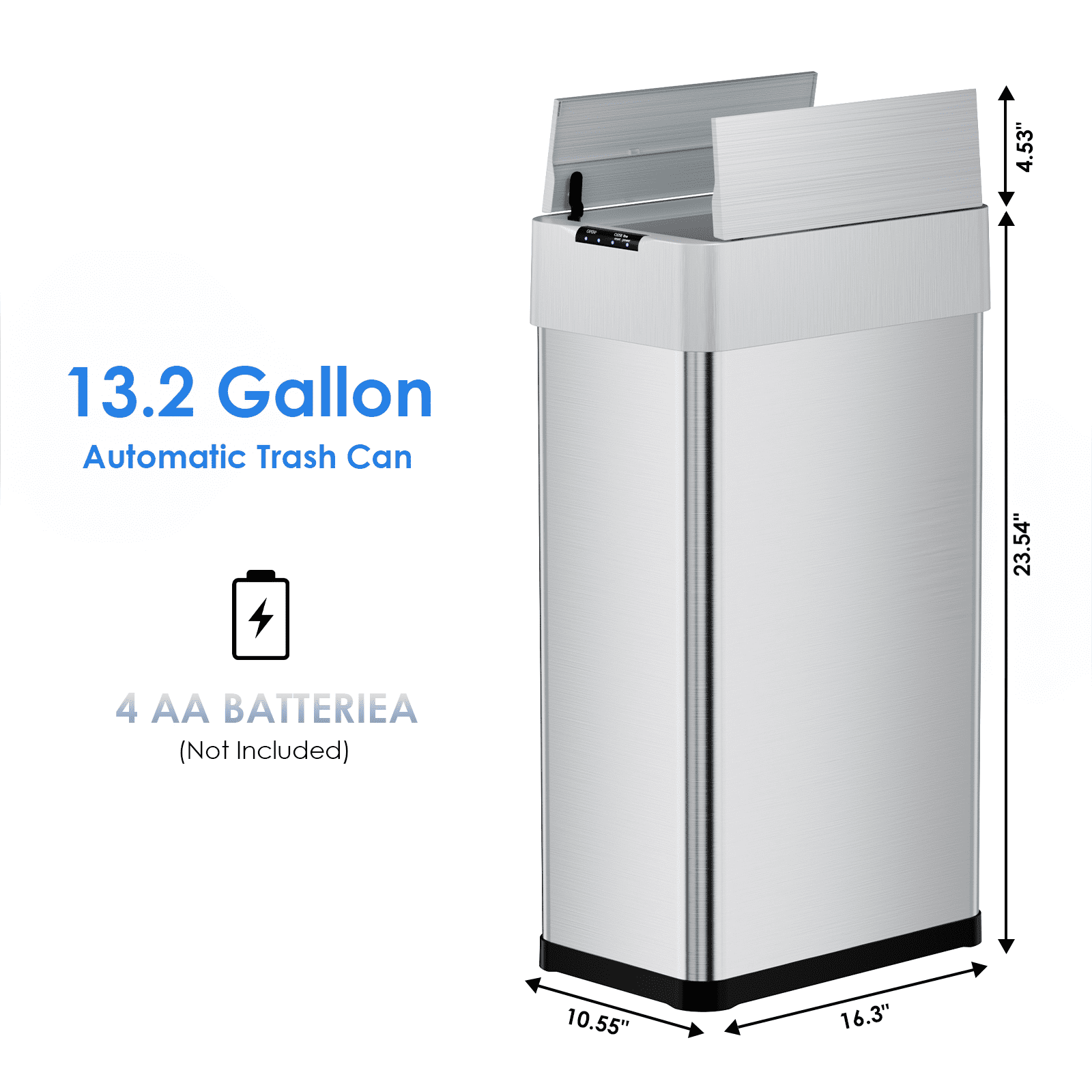 TLSUNNY 13.2 Gal Automatic Trash Can with Butterfly Lid, Motion Sensor Stainless Steel Bin, for Kitchen/Living Room