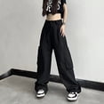 thumbnail image 1 of Pantalones grises de pierna ancha casuales de nicho con diseño suelto y dulce estilo fresco para mujer, 1 of 6