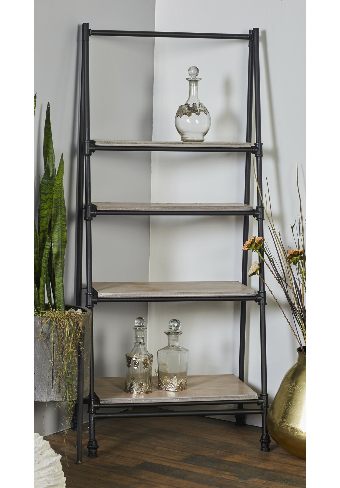 Fatima Ladder Bookcase, Shelf Material Solid Wood, Features a 4